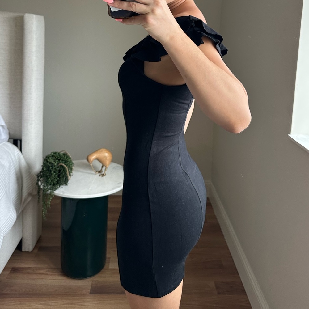 Free People Off Shoulder Black Ruffle Mini Dress - Picture 4 of 8